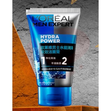 欧莱雅(LOREAL)男士水能润泽双效洁面膏 100ml(男士洗面奶 清洁毛孔)