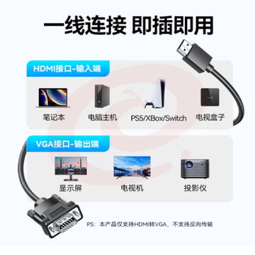 山泽 HDMI转VGA转换器线 高清投屏转接头视频线 电脑笔记本盒子连投影仪电视显示器1米 SHV10