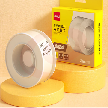 得力 50mm*3m*2mm强力无痕胶带 透明双面胶带 加厚款33604