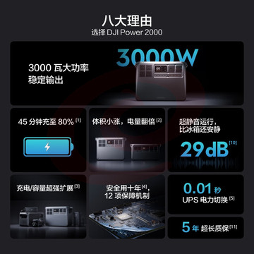 大疆【2 度电新品】220V3000瓦大功率大容量快充户外移动电源车载 DJI Power 2000 200瓦柔性套装